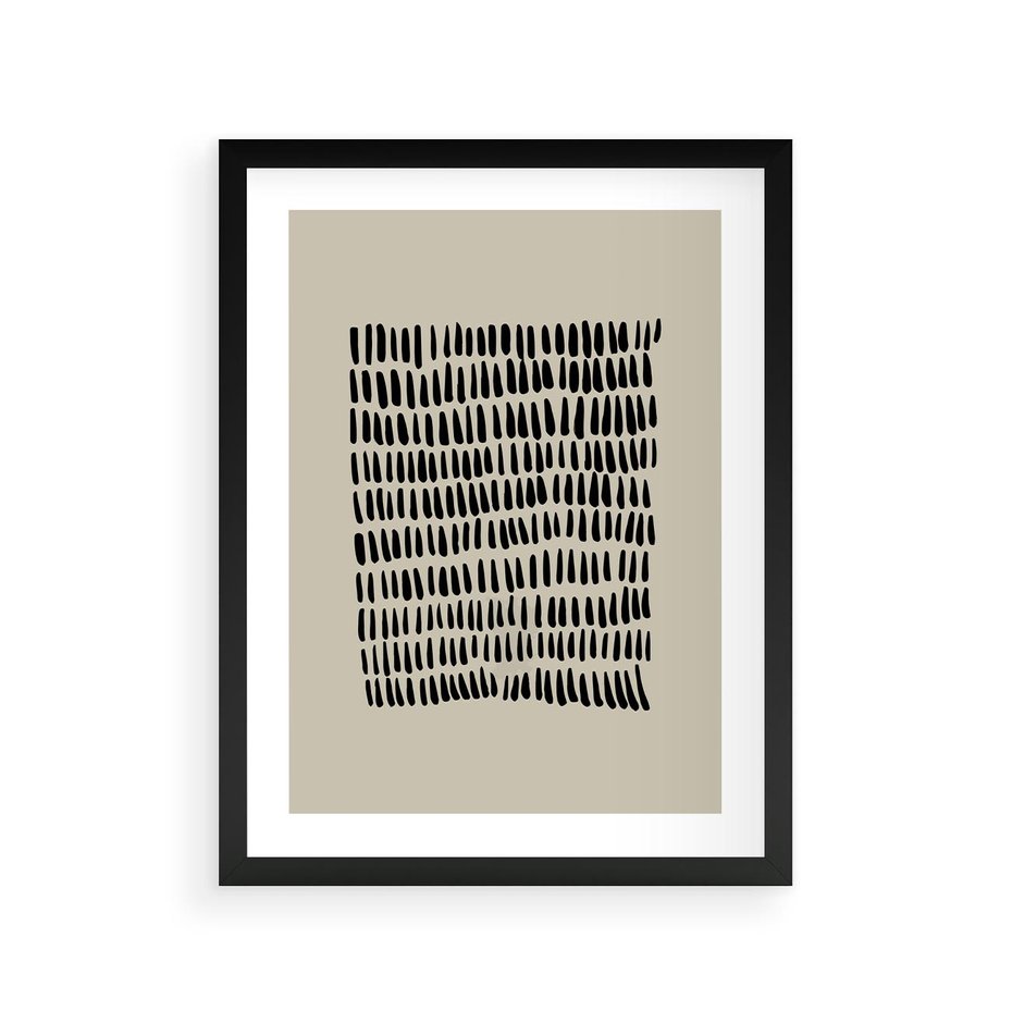 Plakat w ramie 30x40 - Energetyczne Pulsacje Nowości - boho plakat, czarne kropki kreski - rama czarna