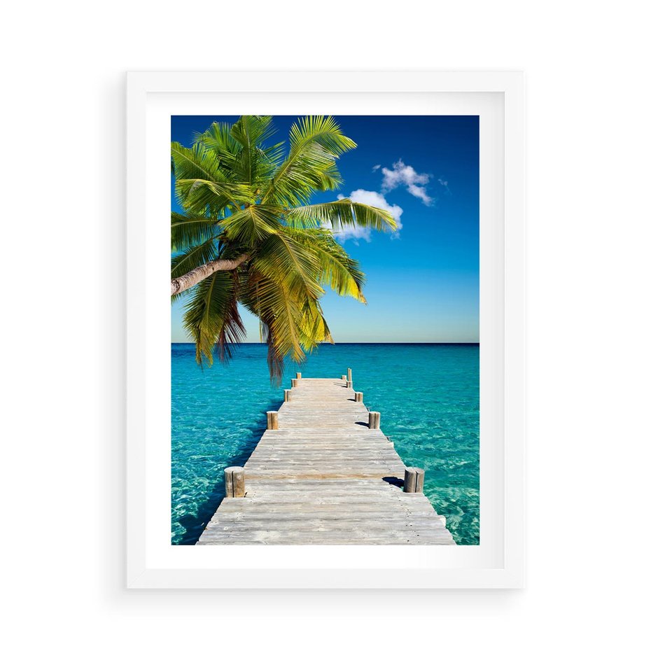 Plakat w ramie 50x70 - Hawajskie Palmy - palma, morze - rama biała