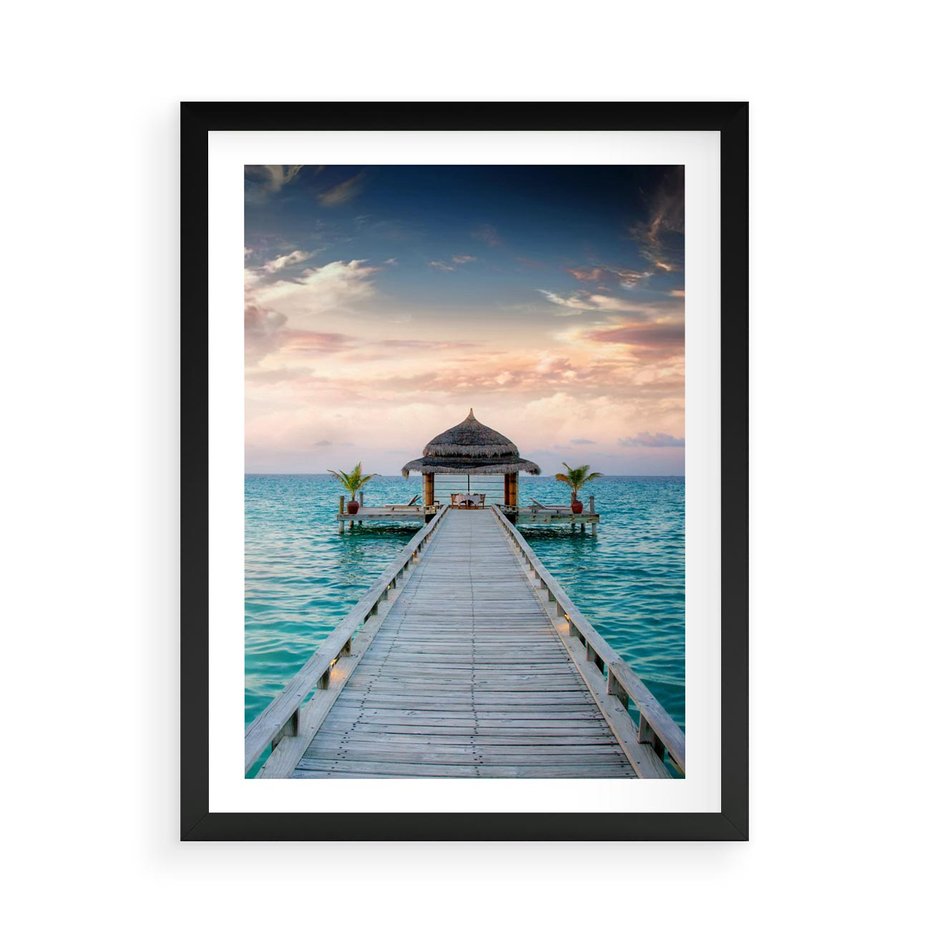 Plakat w ramie 50x70 - Morski Pomost - morze, pomost - rama czarna