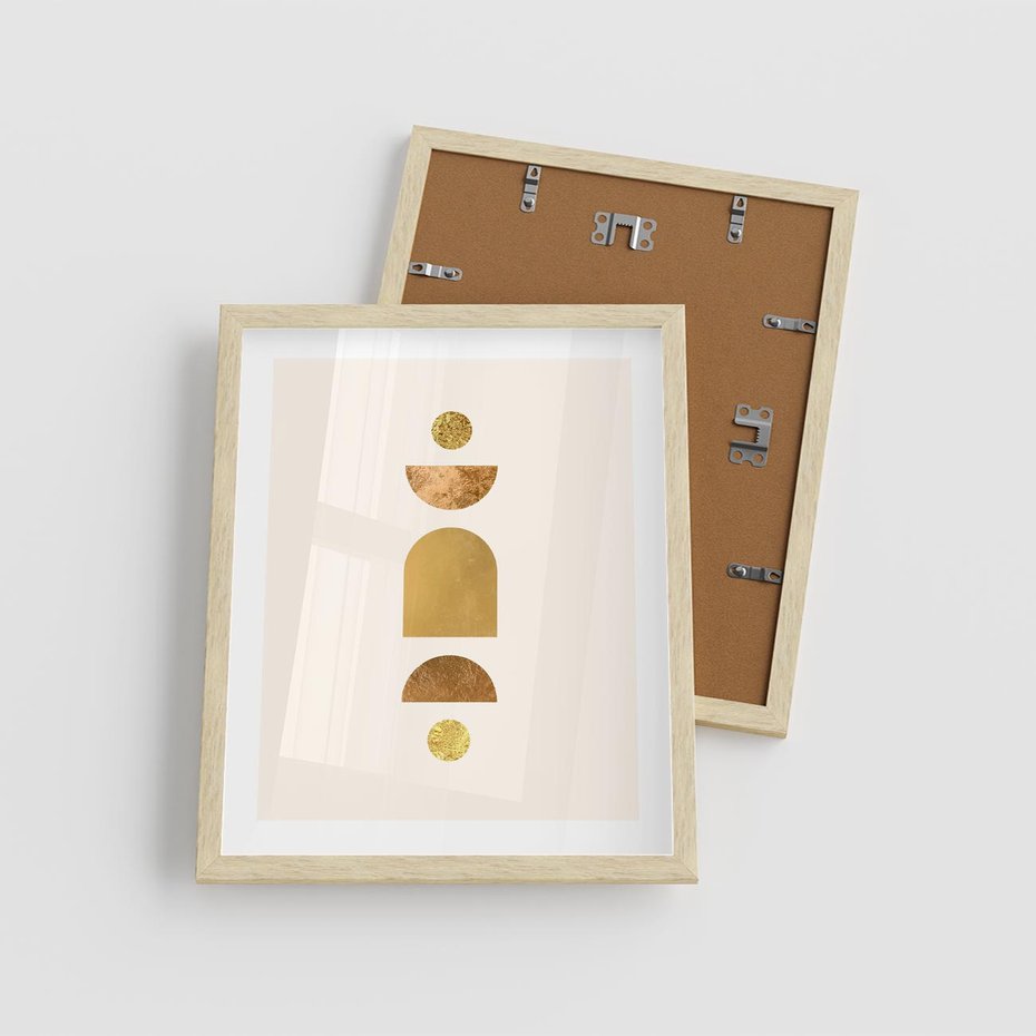 Plakat w ramie 40x50 - Abstrakcyjne Wzory - geometryczne złote kształty, tekstura - rama drewno