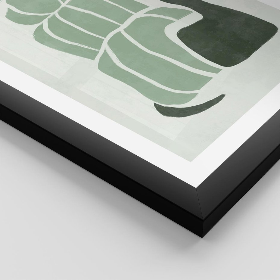 Plakat w ramie 50x70 - Zielona Równowaga - abstrakcyjny zielony ślimak, skandynawski design - rama czarna