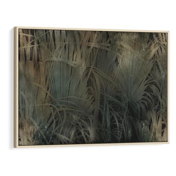 Obraz w ramie 70x50 - Światło w mroku duszy - liście traw, mroczny klimat - rama drewno