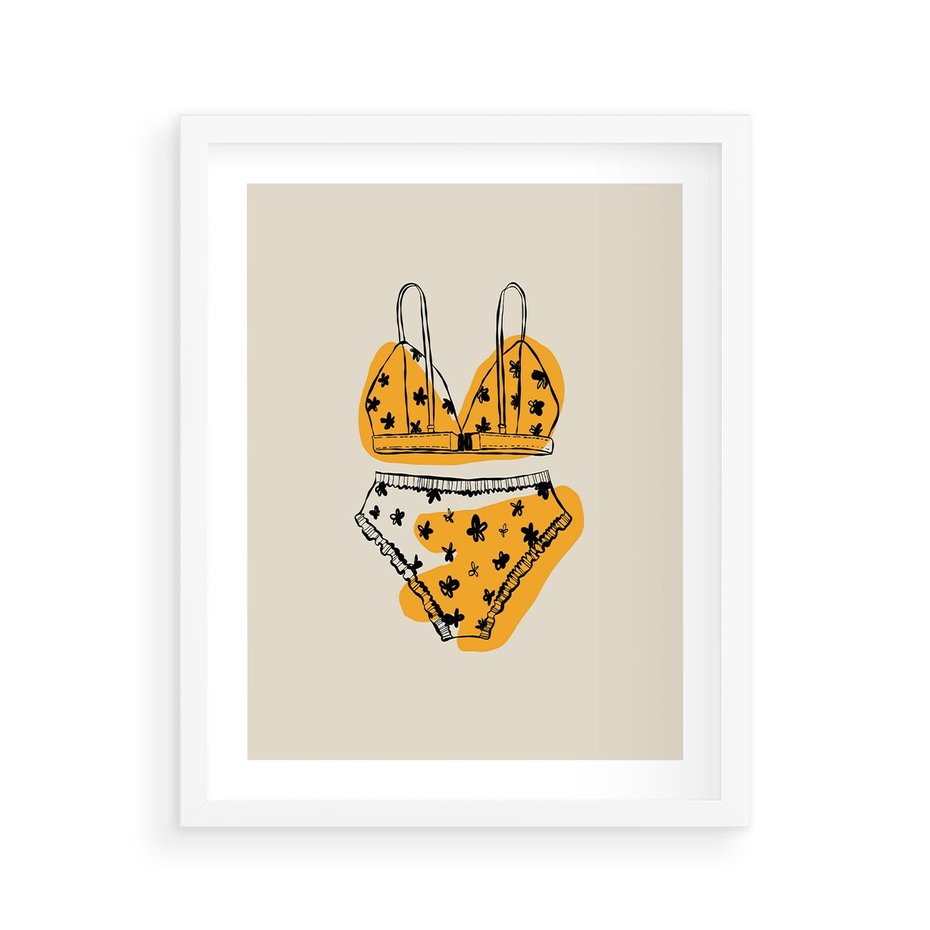 Plakat w ramie 40x50 - Minimalistyczny Szkic Bielizny - minimalistyczna grafika, szkic bielizny - rama biała