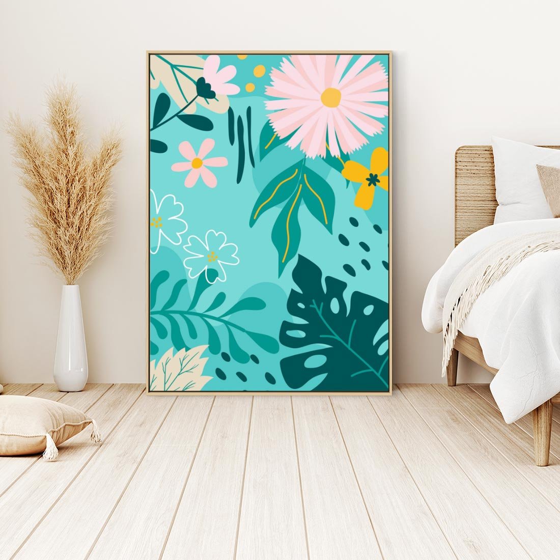 Obraz w ramie 80x120 - Kwiatowe Wibracje - pastelowa kompozycja, kwiaty - rama drewno