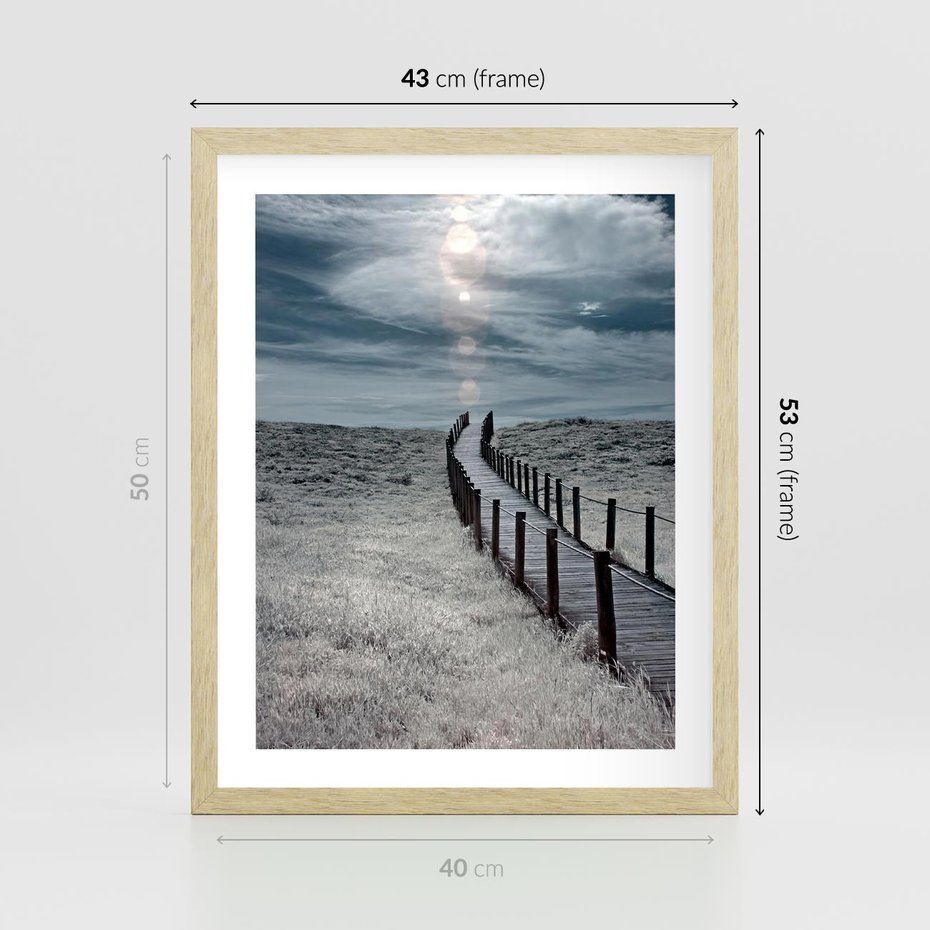 Plakat w ramie 40x50 - Burzowy pomost na plaży - plaża, pomost - rama drewno