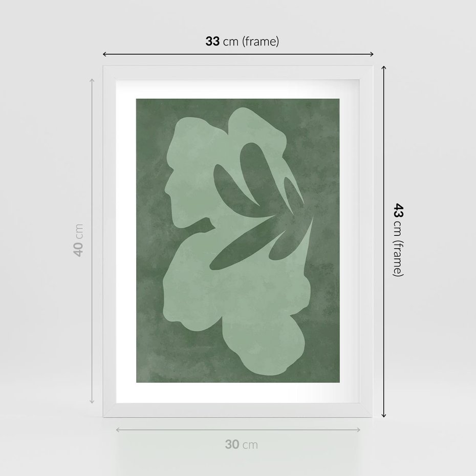 Plakat w ramie 30x40 - Kształty Zieleni - abstrakcyjny kształt, zielony plakat - rama biała