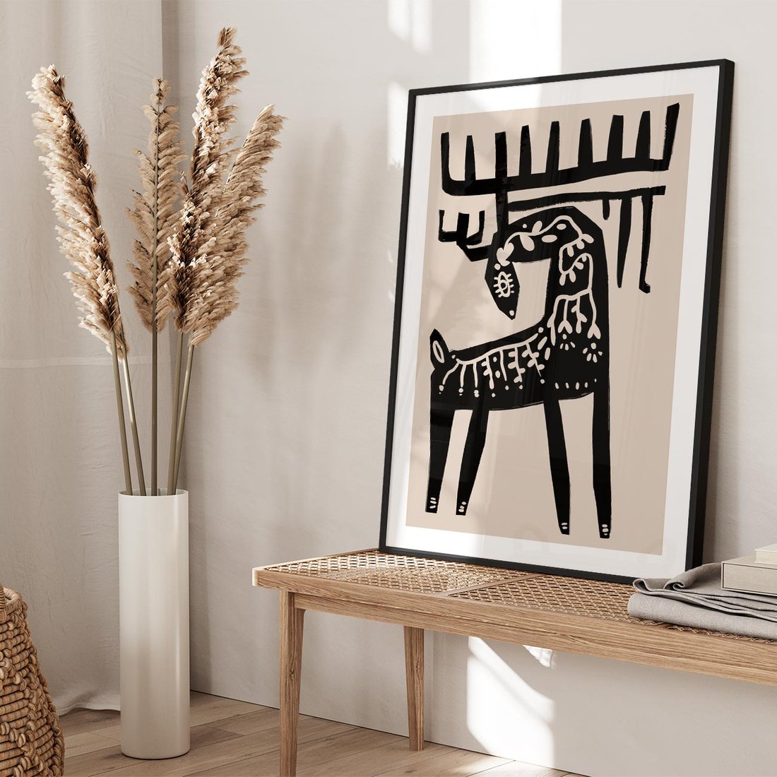 Plakat w ramie 40x50 - Konturem Zdefiniowany - skandynawska sztuka, jeleń - rama czarna
