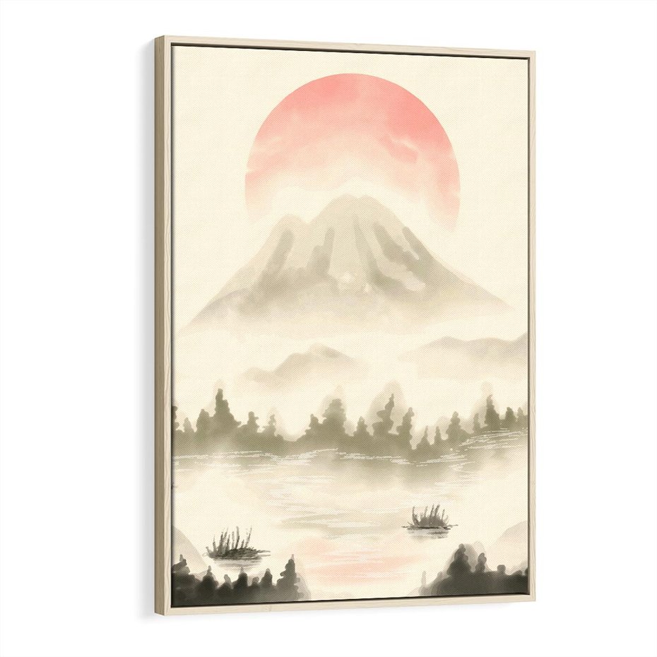 Obraz w ramie 70x100 - Przyroda Japonii - japońska akwarela, góry - rama drewno