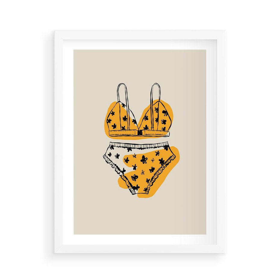 Plakat w ramie 50x70 - Minimalistyczny Szkic Bielizny - minimalistyczna grafika, szkic bielizny - rama biała