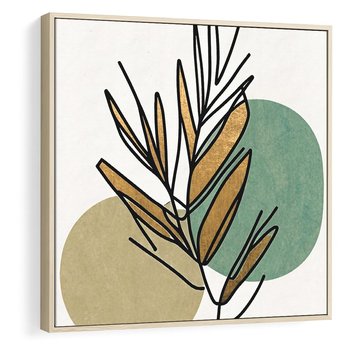 Obraz w ramie 80x80 - Migocące Ścieżki Wizji - abstrakcyjny obraz boho, liście - rama drewno