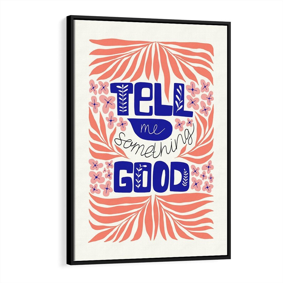 Obraz w ramie 70x100 - Bezgraniczne Formy - nowoczesna typografia, liście - rama czarna