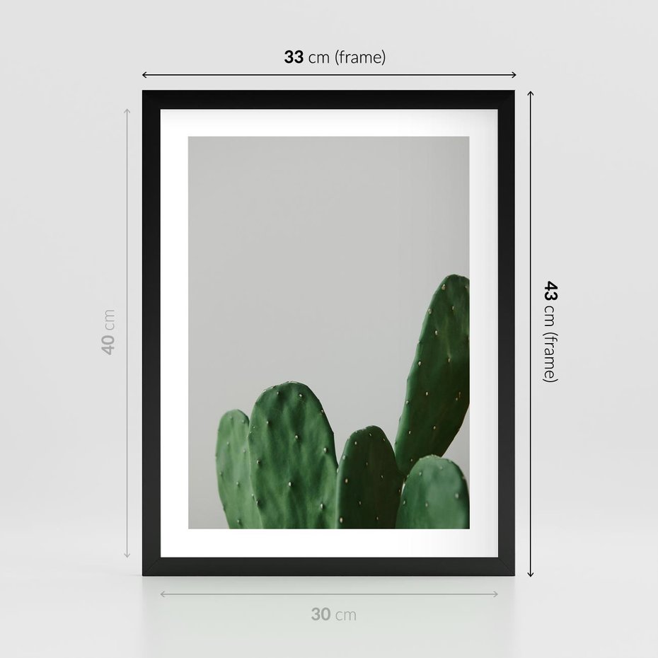 Plakat w ramie 30x40 - Majestatyczne Wysokości - kaktusy, liście - rama czarna