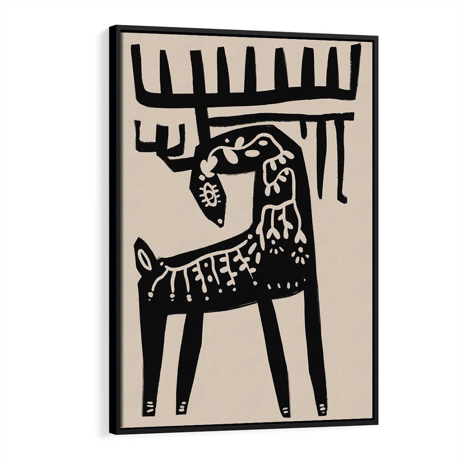 Obraz w ramie 70x100 - Konturem Zdefiniowany - skandynawska sztuka, jeleń - rama czarna