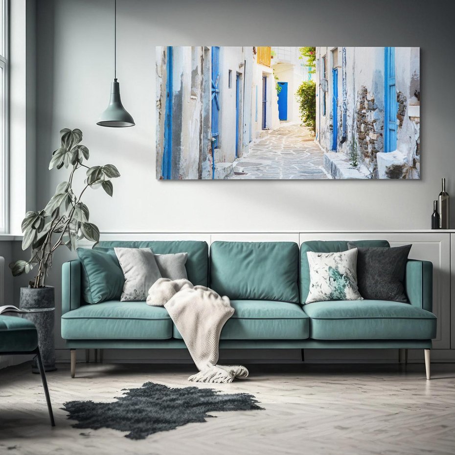 Obraz na płótnie 120x60 - Urok greckiej uliczki - Grecja, wyspa