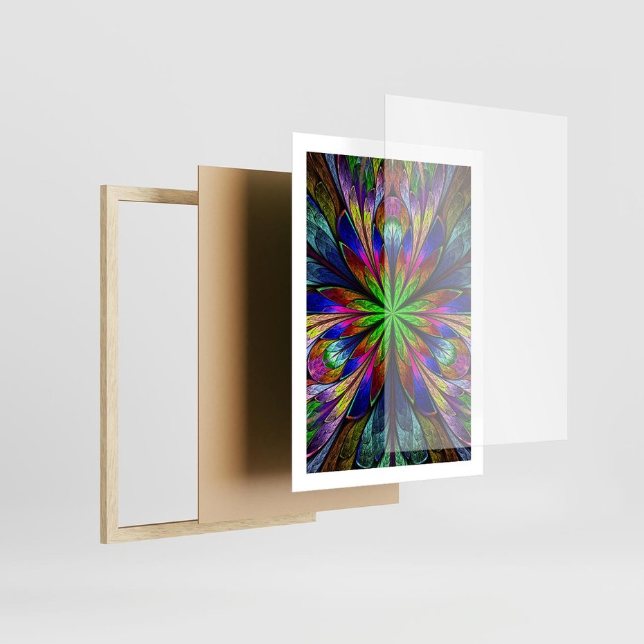 Plakat w ramie 50x70 - Witrażowa magia na płótnie - witraż, sztuka - rama drewno