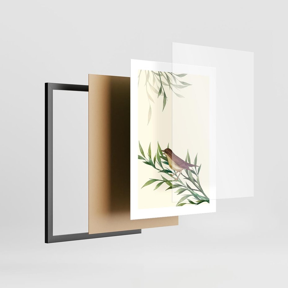 Plakat w ramie 30x40 - Roślinne Nastroje - japońska sztuka, ptak - rama czarna