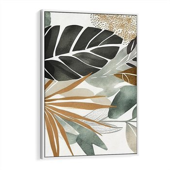 Obraz w ramie 50x70 - Współbrzmienie wewnętrznego ja - kompozycja z tropikalnych liści, stonowane kolory - rama biała