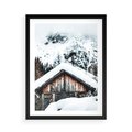 Plakat w ramie 50x70 - Domek w Górach w Białym Odcieniu - zima, domek w górach - rama czarna