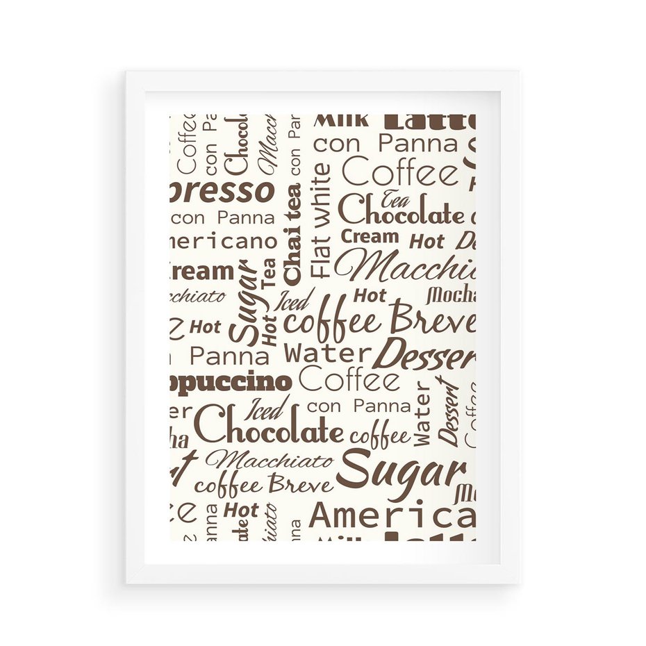 Plakat w ramie 50x70 - Kawa w Stylu Coffee - kawa, coffee - rama biała