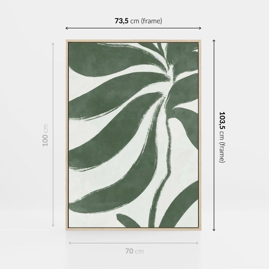 Obraz w ramie 70x100 - Zieleń Wewnętrznego Spokoju - zielony plakat, roślinne inspiracje - rama drewno