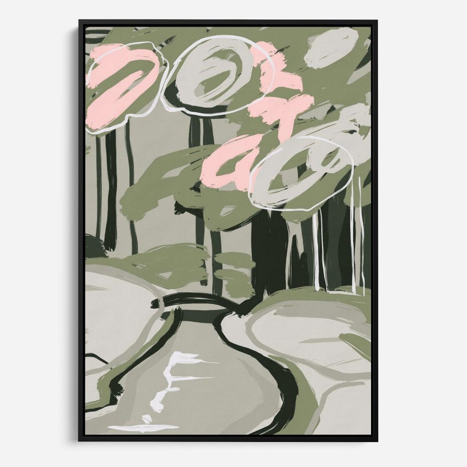 Obraz w ramie 70x100 - Leśny Zakątek - pastelowy krajobraz, nowoczesny plakat - rama czarna