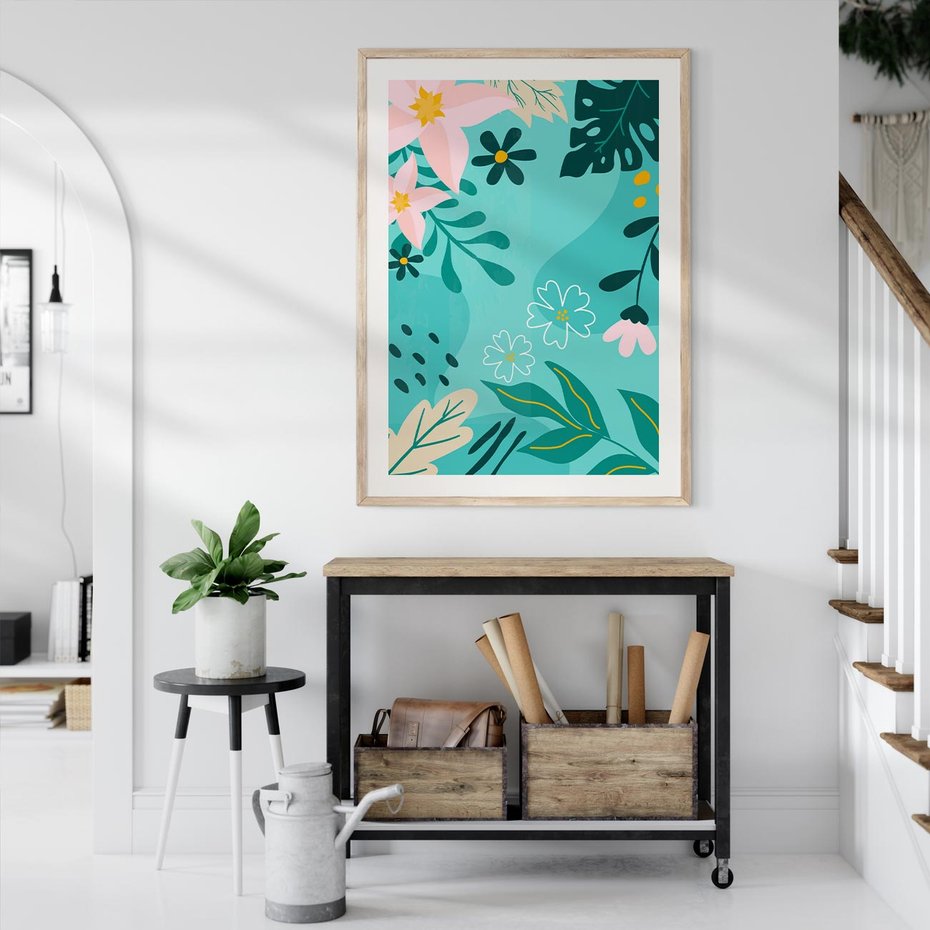 Plakat w ramie 30x40 - Rozkwitające Widoki - pastelowa kompozycja, kwiaty - rama drewno