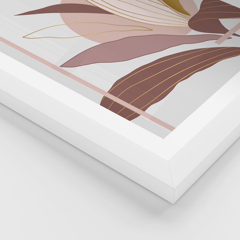 Plakat w ramie 40x50 - Pastelowa Uroda Natury: Kwiat z Złotymi Akcentami - pastelowa grafika, kwiat - rama biała