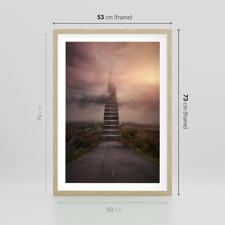 Plakat w ramie 50x70 - Wędrówka po malowniczej drodze - droga, schody - rama drewno