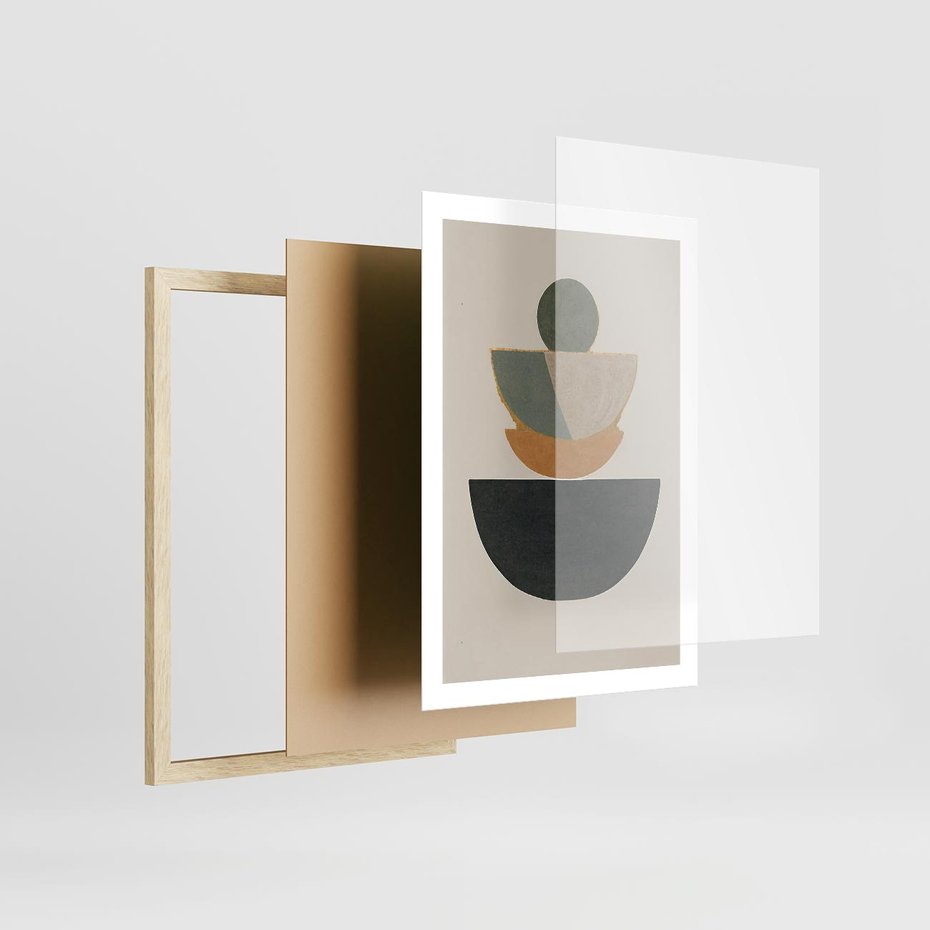 Plakat w ramie 50x70 - Podróżne Refleksyjne Odbicia - abstrakcyjny obraz, kolory ciepłe - rama drewno