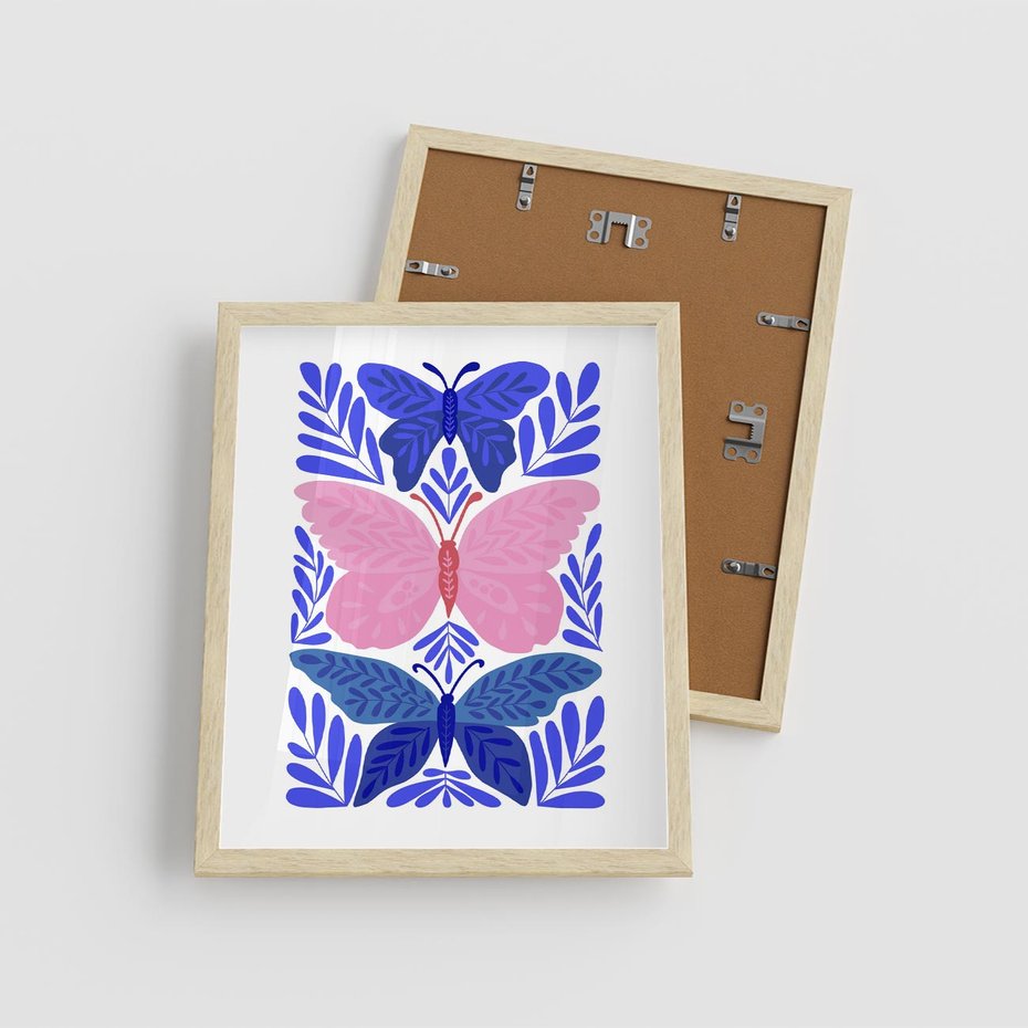 Plakat w ramie 40x50 - Delikatna Symfonia Natury - motyle, rośliny - rama drewno