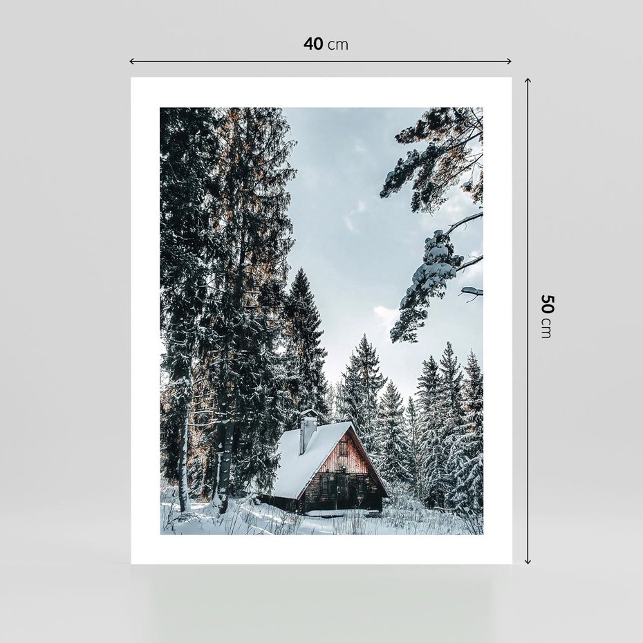 Plakat bez ramy 40x50 - Górska Uroda Zimą: Dom w Śniegu - domek w górach, zima