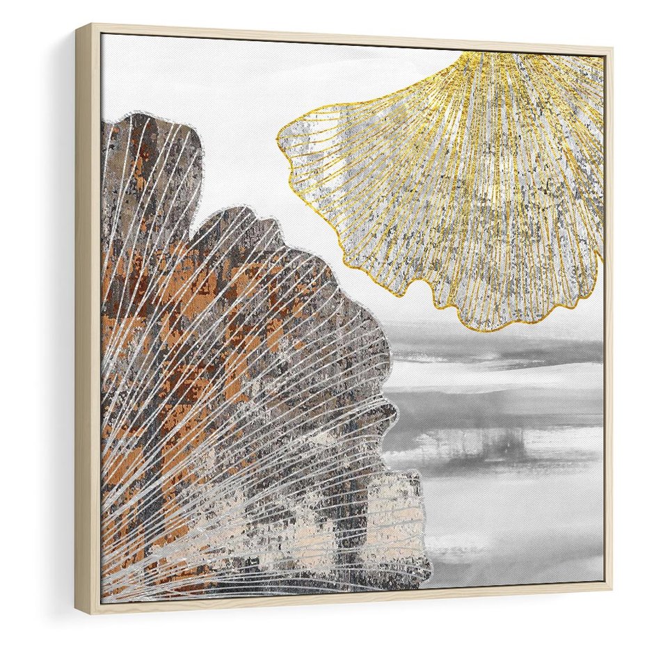 Obraz w ramie 50x50 - Złote liście melancholii - liście miłorzębu, tekstura - rama drewno