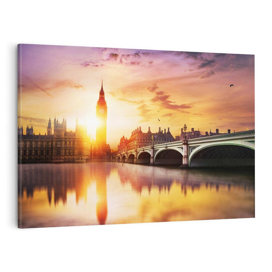 Obraz na płótnie 100x70 - Zachód słońca nad Big Benem i mostem - zachód, słońca