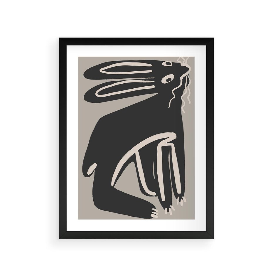 Plakat w ramie 30x40 - Konturujące Struktury - skandynawska sztuka, królik - rama czarna
