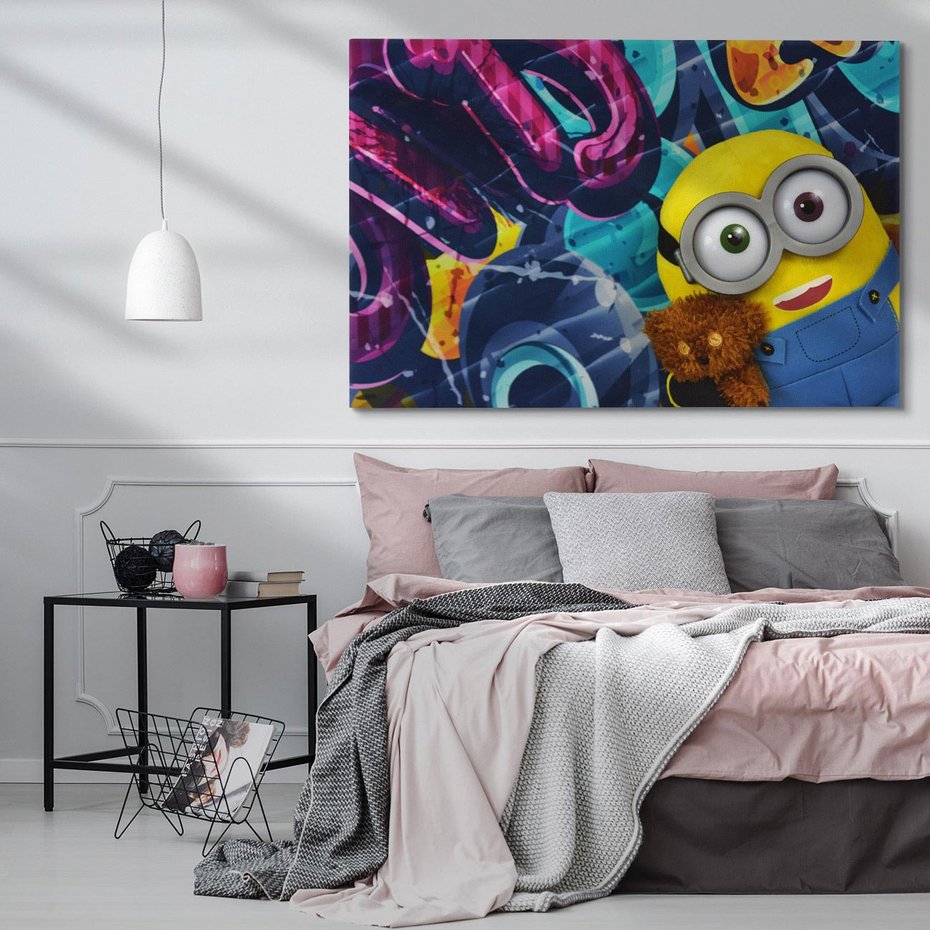 Obraz na płótnie 120x80 - Świat minionków w graffiti - minionek, graffiti