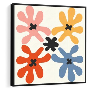 Obraz w ramie 50x50 - Taniec Akwareli - abstrakcyjne wielokolorowe kwiaty, minimalizm - rama czarna