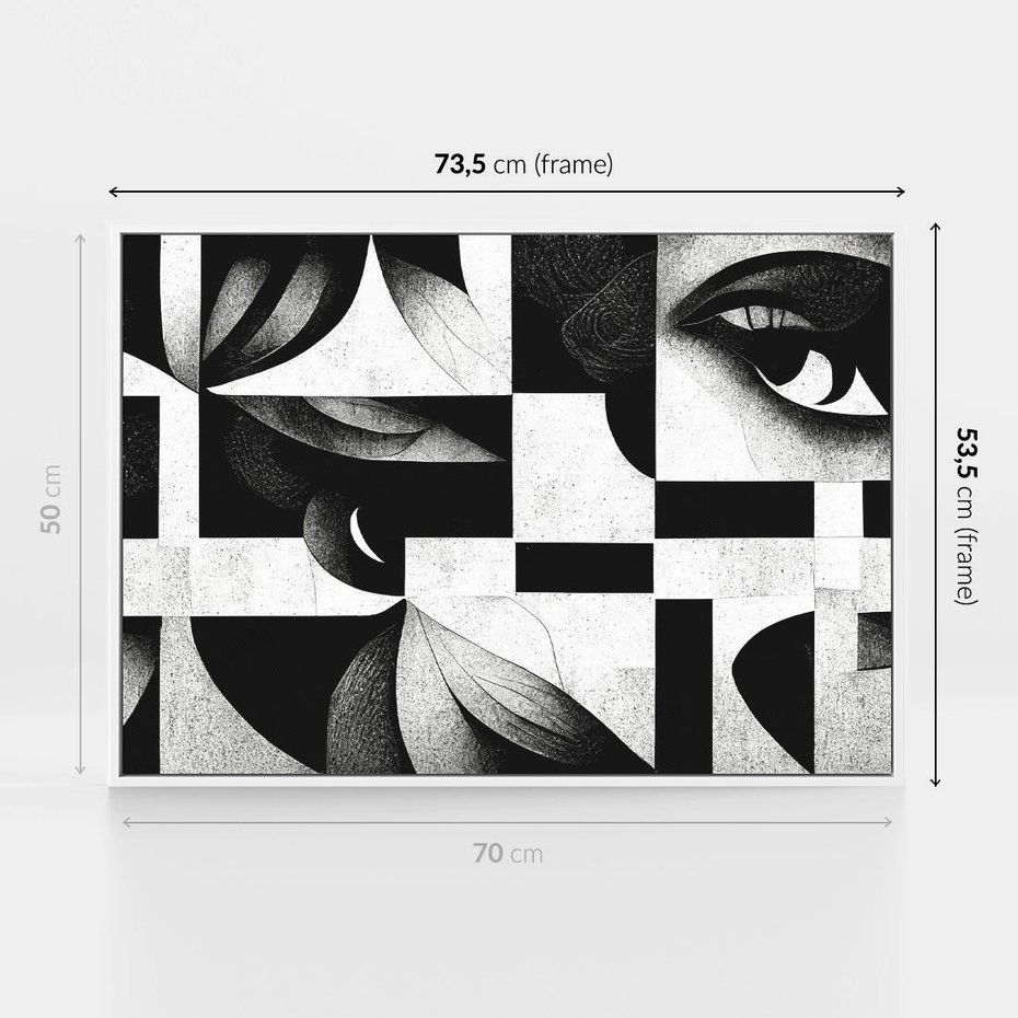 Obraz w ramie 70x50 - Harmonia świateł i cieni - abstrakcja czarno biała, geometria - rama biała
