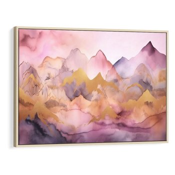 Obraz w ramie 120x80 - Pastelowe Wzgórza - pastelowe, różowe góry - rama drewno