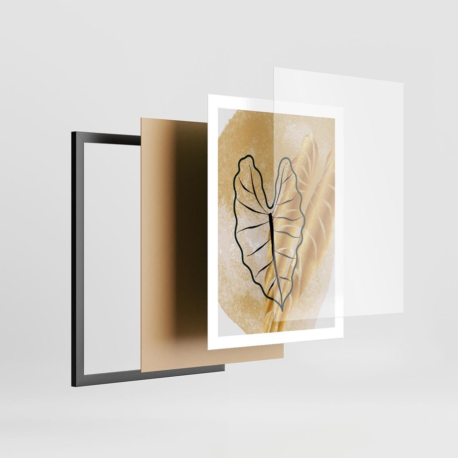 Plakat w ramie 50x70 - Monstera w Złocie - złote liście monstery, grafika - rama czarna