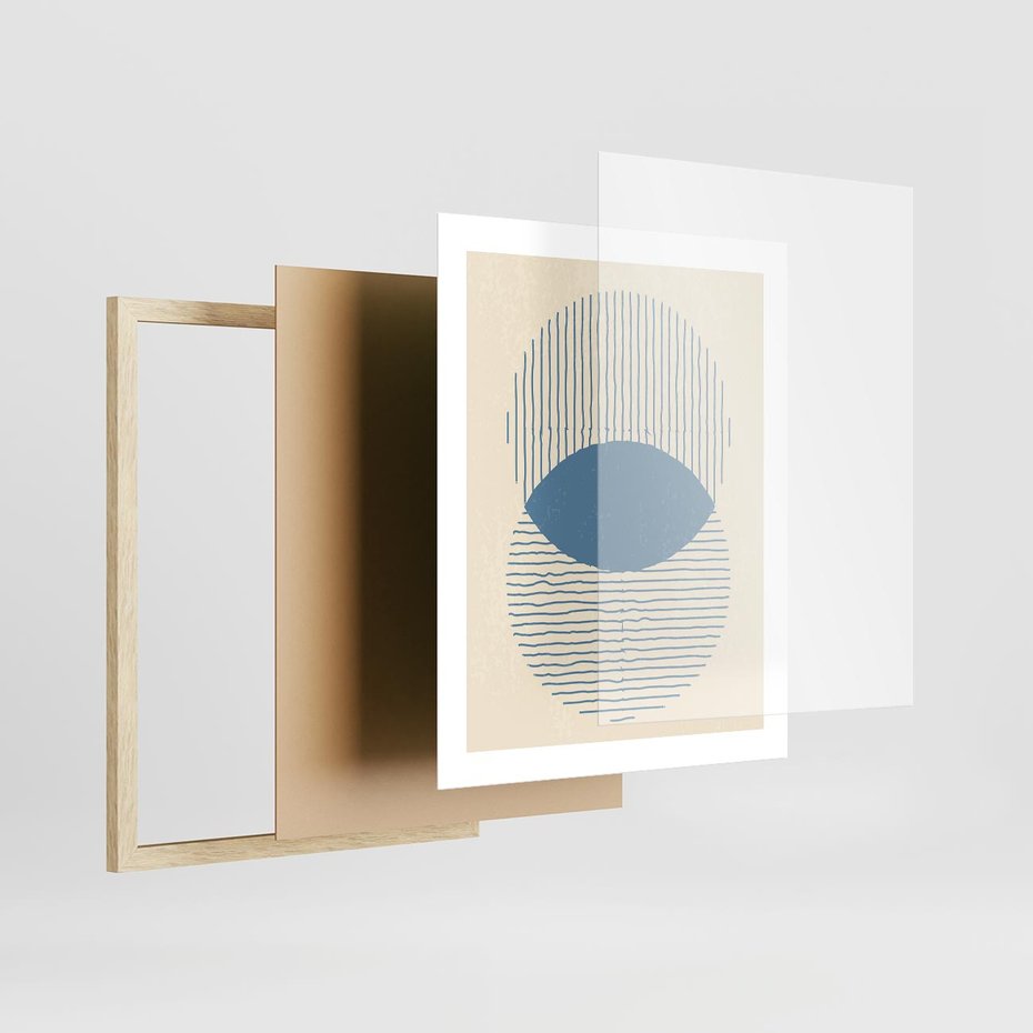 Plakat w ramie 40x50 - Wnętrza Refleksji - geometryczne kształty, koła - rama drewno