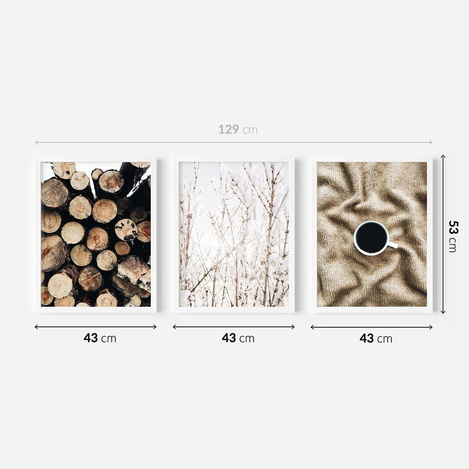 Zestaw obrazy w ramie 40x50 galeria - Kawa, zima, jesień, klimatyczne - rama biała