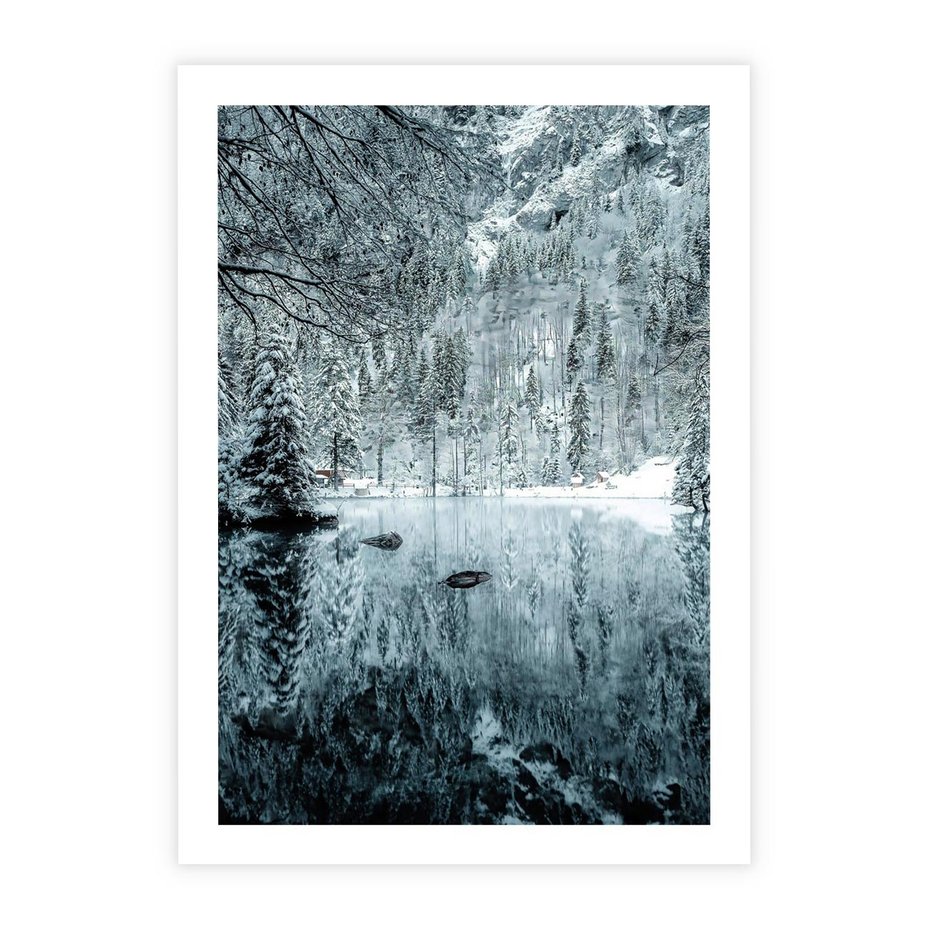 Plakat bez ramy 30x40 - Zimowy Raj - zimowy górski krajobraz, jezioro w górach