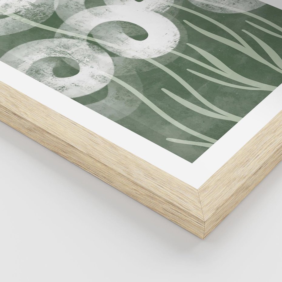 Plakat w ramie 50x70 - Spokojne Plamy Natury - zielony plakat, roślinne motywy - rama drewno