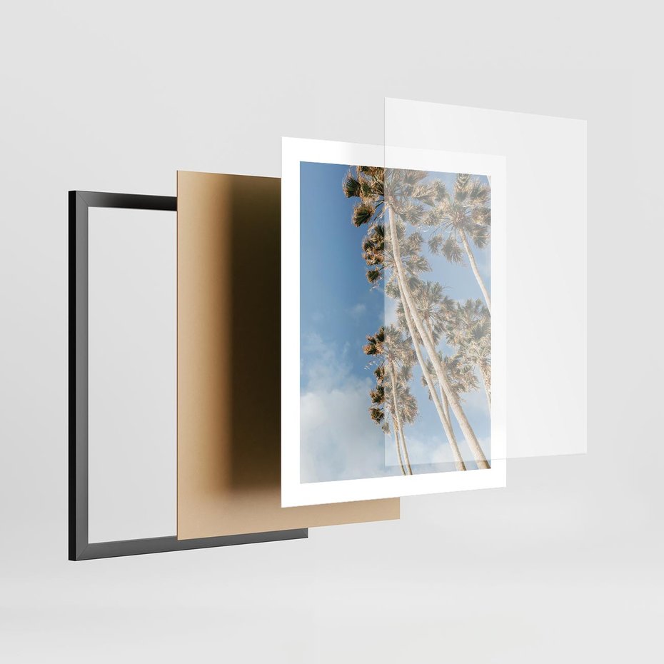 Plakat w ramie 40x50 - Pod Niebem Palmy - palmy na niebieskim niebie - rama czarna