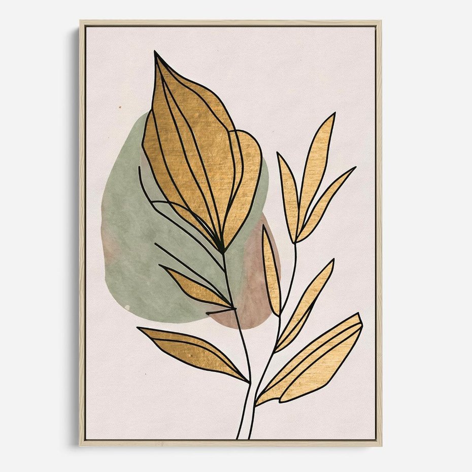 Obraz w ramie 50x70 - Rozkwitające Wnętrza Światła - abstrakcyjny obraz boho, liście - rama drewno