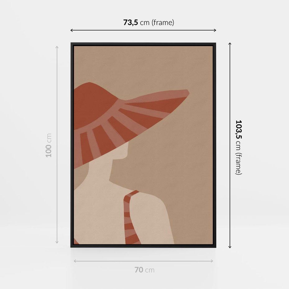 Obraz w ramie 70x100 - Kobiecy Portret - plakat retro, kobieta w kapeluszu - rama czarna