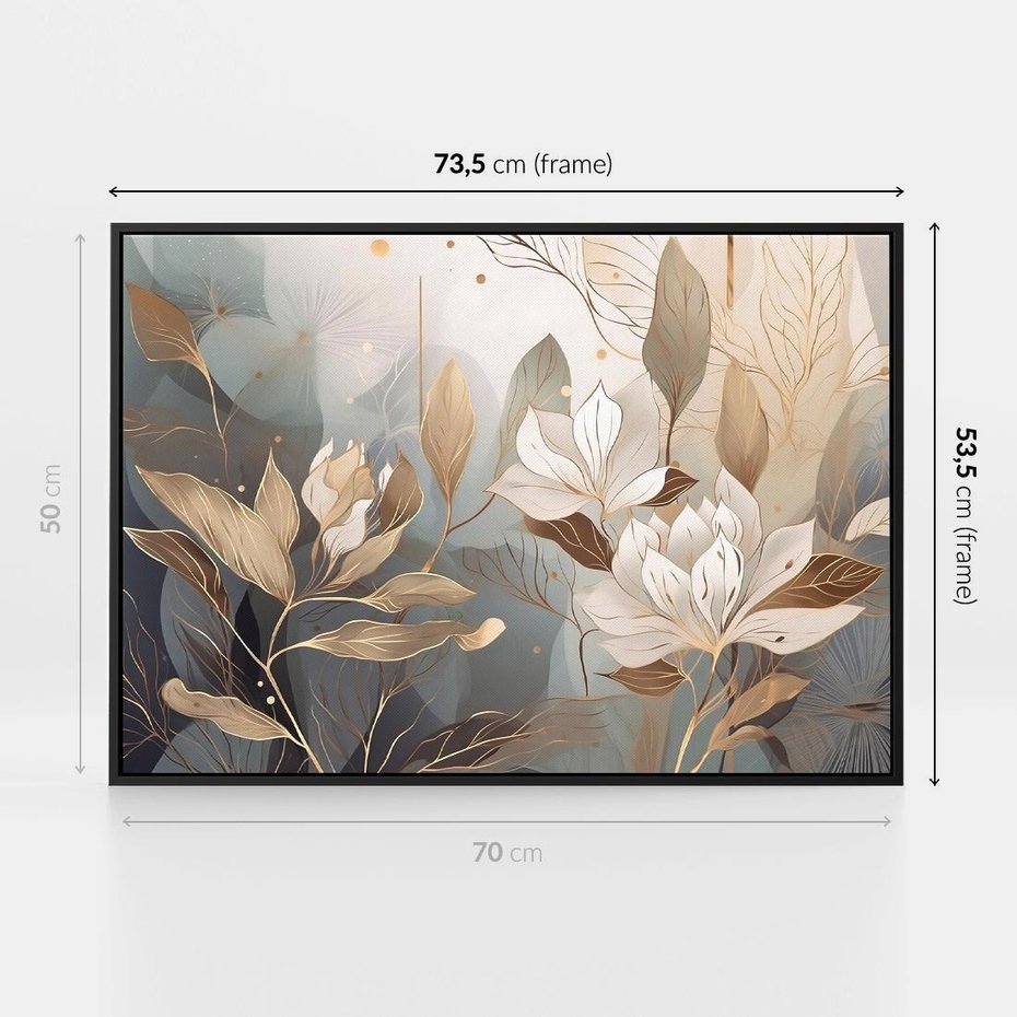 Obraz w ramie 70x50 - Ekspresjonistyczny deszcz uczuć - grafika, złote kwiaty - rama czarna