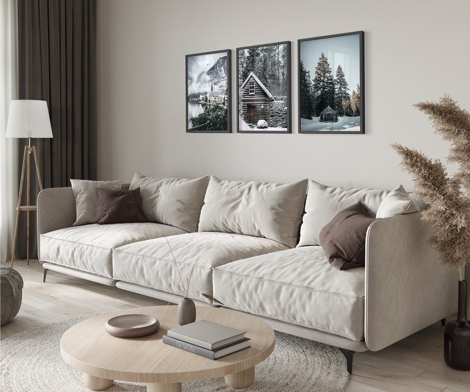 Zestaw obrazy w ramie 50x70 galeria - Domek, w, górach, zima, śnieg - rama czarna