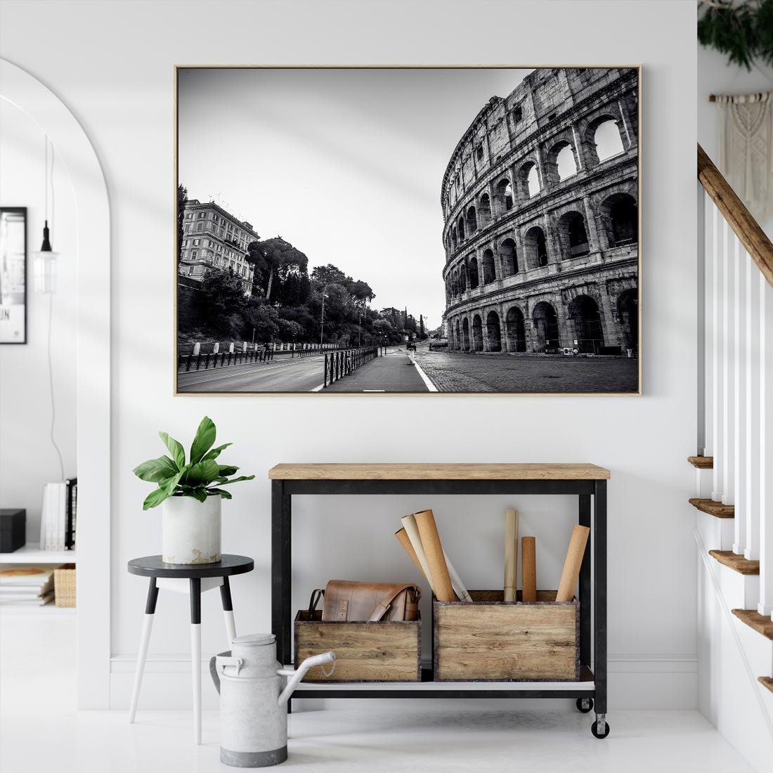 Obraz w ramie 70x50 - Echa Historii - czarno biała fotografia, koloseum - rama drewno