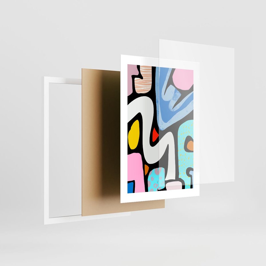 Plakat w ramie 30x40 - Komiksowe Formy - abstrakcyjne formy, komiksowy styl - rama biała